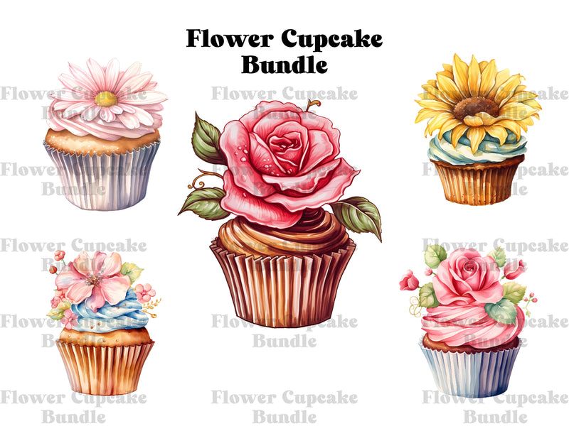 Flower Cupcakes Clipart - CraftNest
