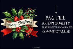 Merry Christmas Ribbons Clipart Bundle - CraftNest - Digital Crafting and Art