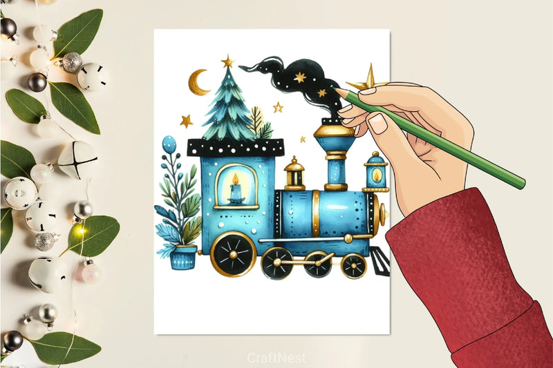 Blue Christmas Train Clipart Bundle - CraftNest - Digital Crafting and Art