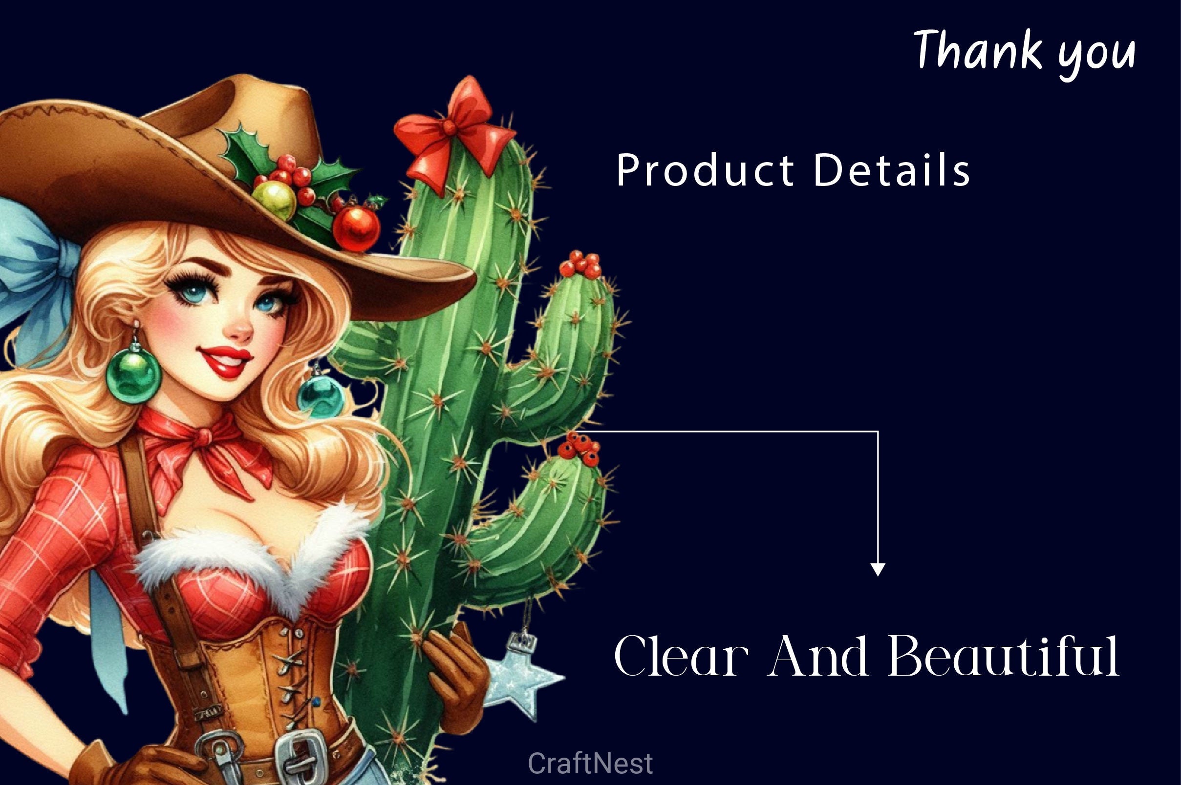 Vintage Christmas Cowboy Girls Clipart Bundle