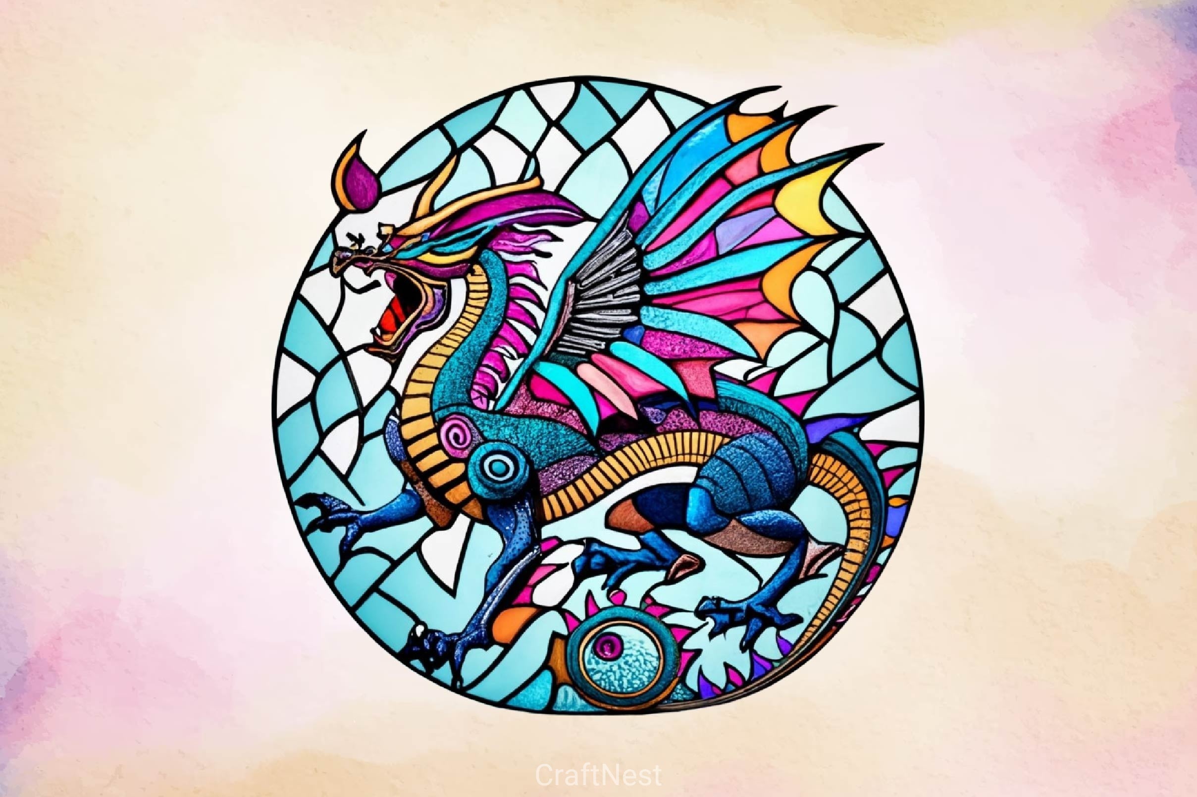 Stained Round Glass Dragon Clipart Bundle