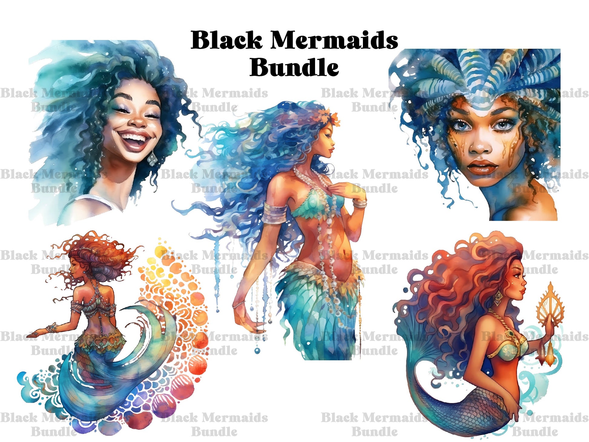 Black Mermaids Clipart - CraftNest