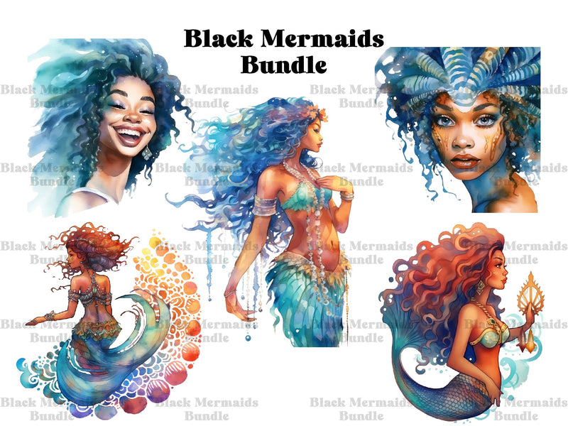 Black Mermaids Clipart - CraftNest
