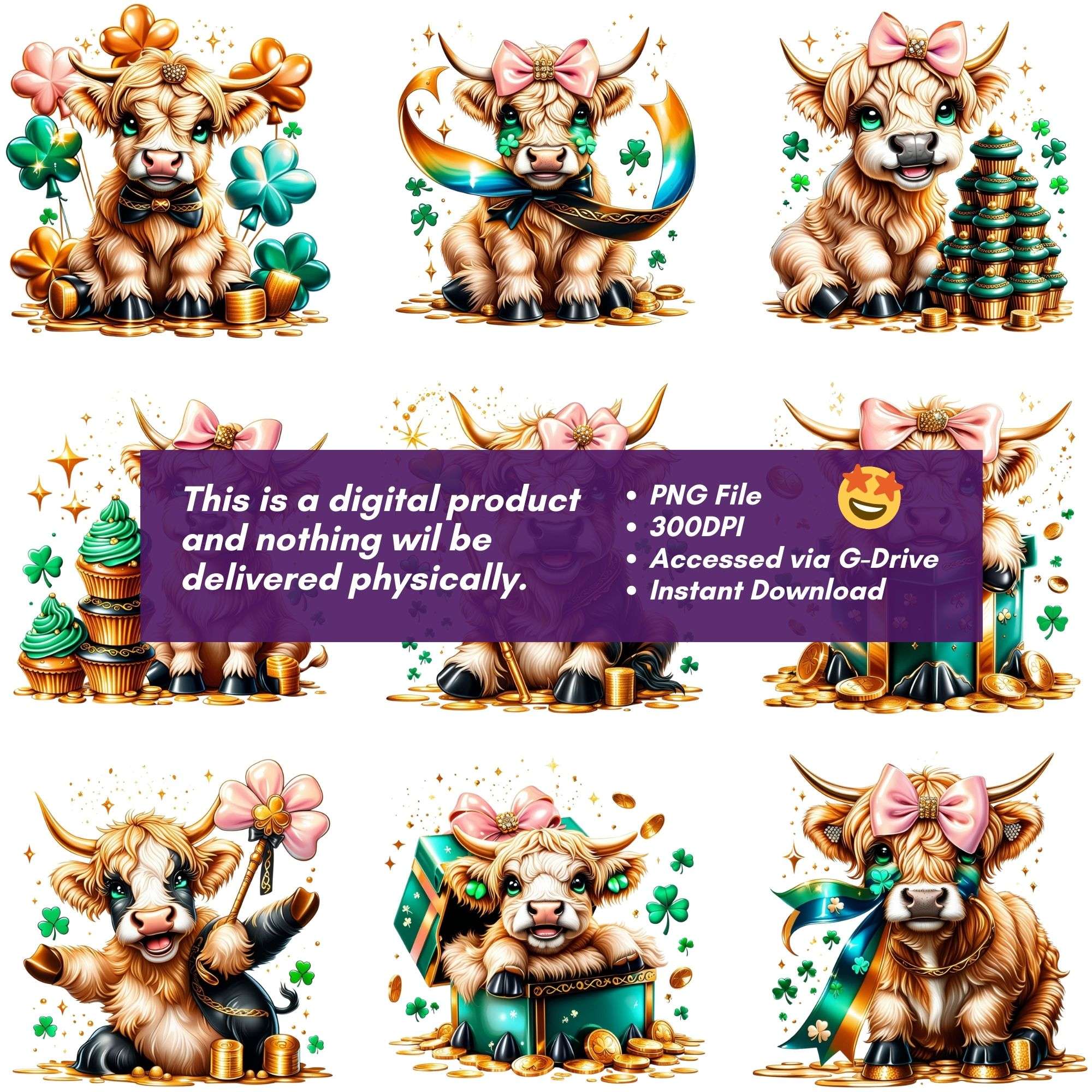 St. Patrick's Highland Cow Coquette Clipart - CraftNest - Digital Crafting and Art