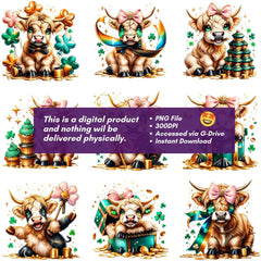 St. Patrick's Highland Cow Coquette Clipart - CraftNest - Digital Crafting and Art