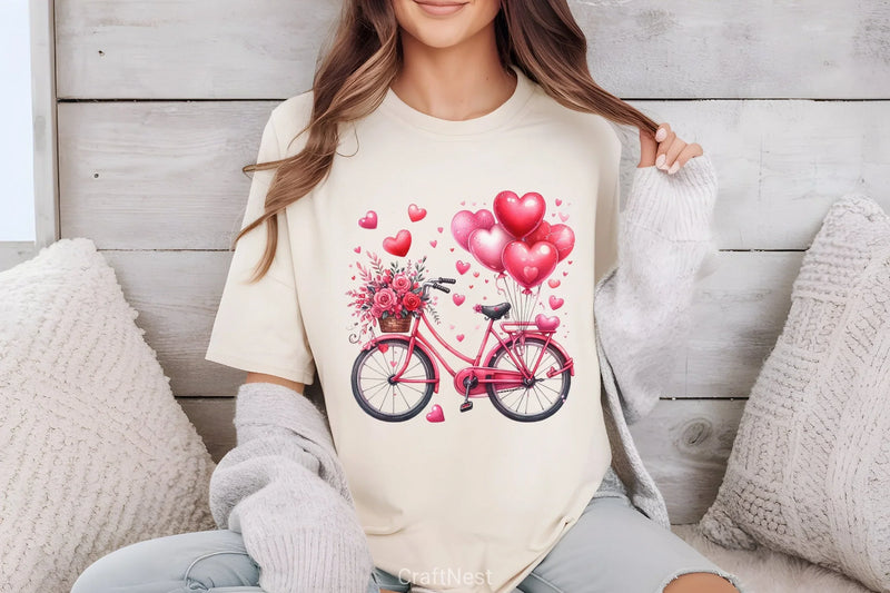 Valentine Bicycle Pink Balloons Clipart Bundle - CraftNest - Digital Crafting and Art
