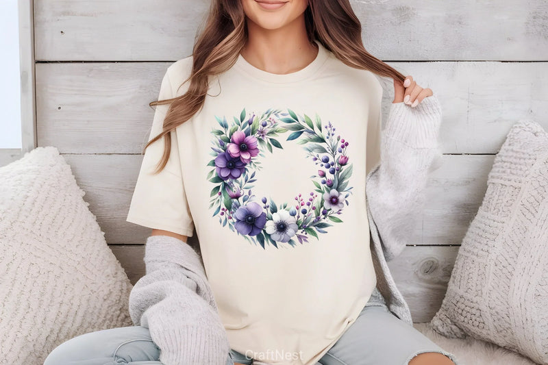 Purple Floral Wreath Clipart Bundle - CraftNest - Digital Crafting and Art