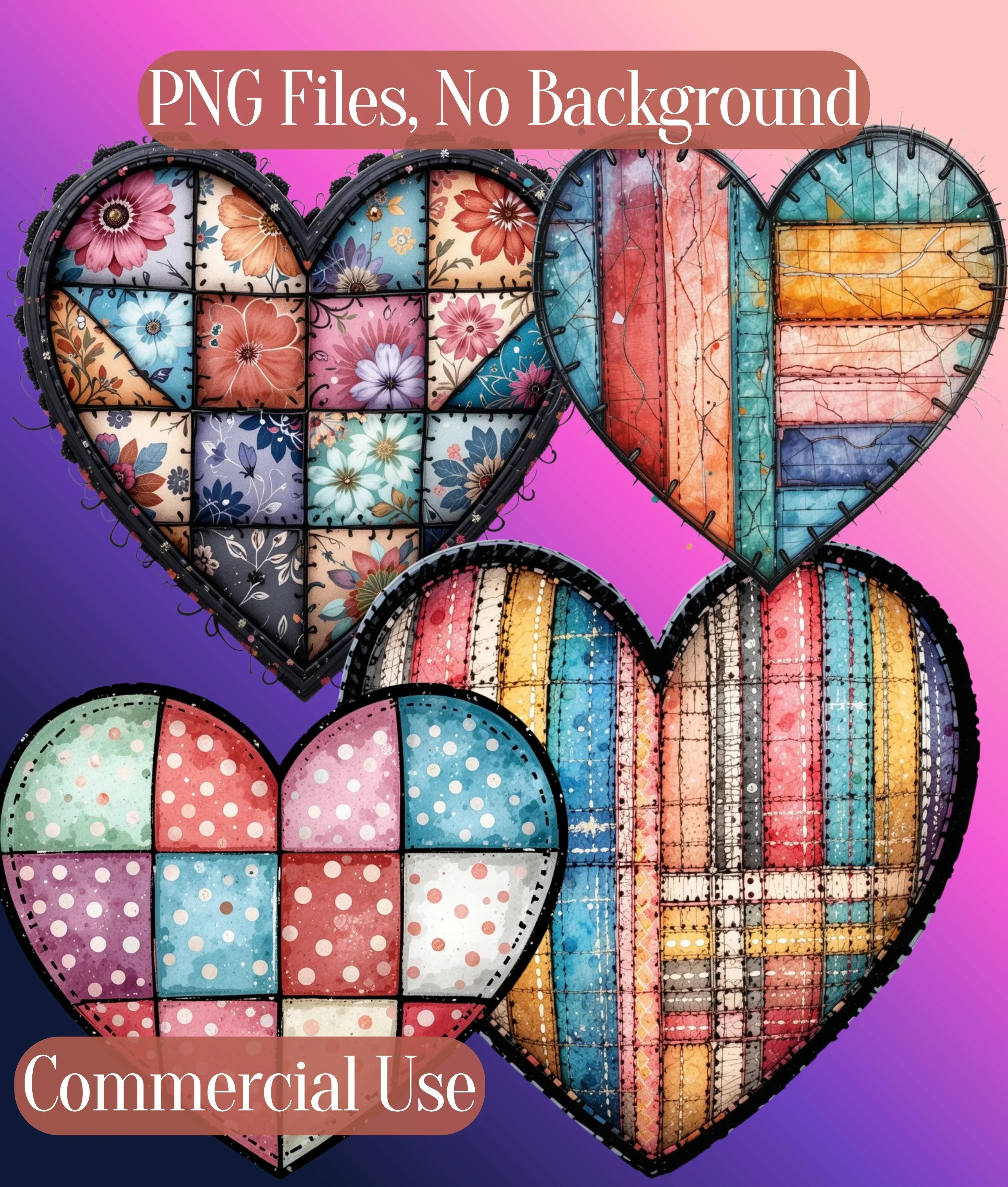 Patchwork Heart Clipart Bundle - CraftNest - Digital Crafting and Art