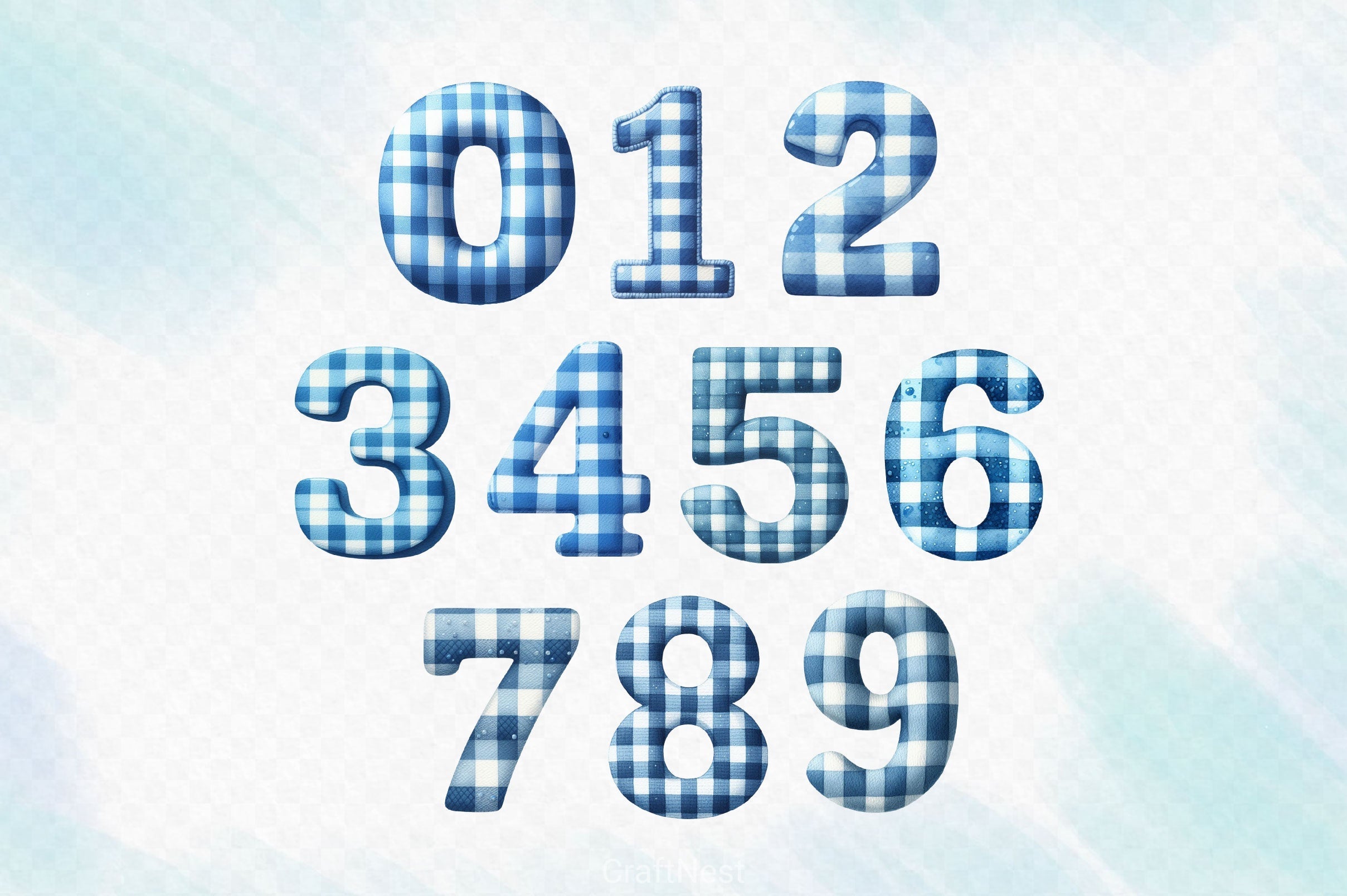 Blue Gingham Alphabet Clipart Bundle