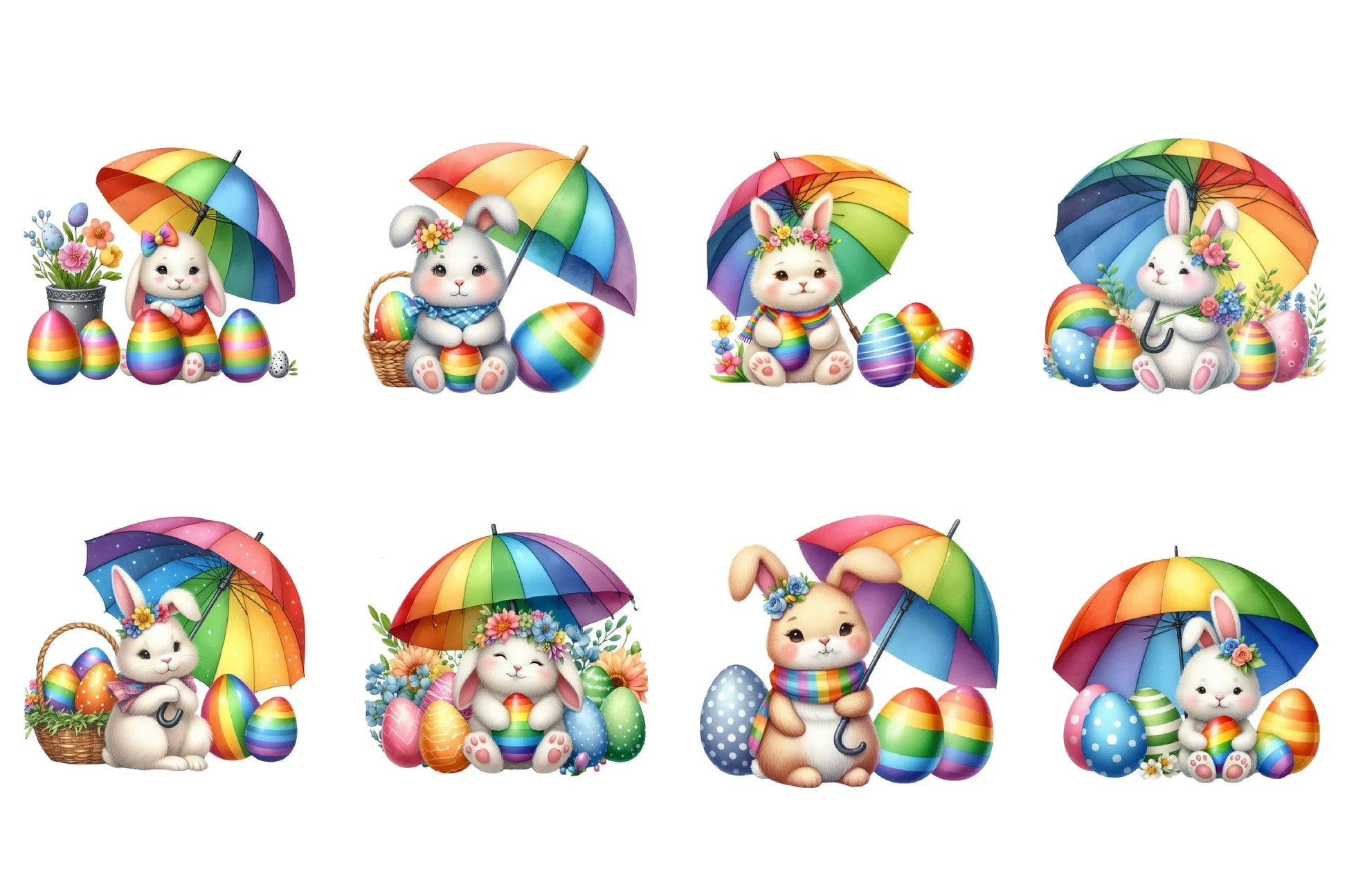 Easter Bunny Rainbow Umbrella Clipart Bundle - CraftNest - Digital Crafting and Art