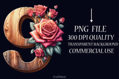 Wood Alphabet Rose Clipart Bundle 2 - CraftNest - Digital Crafting and Art