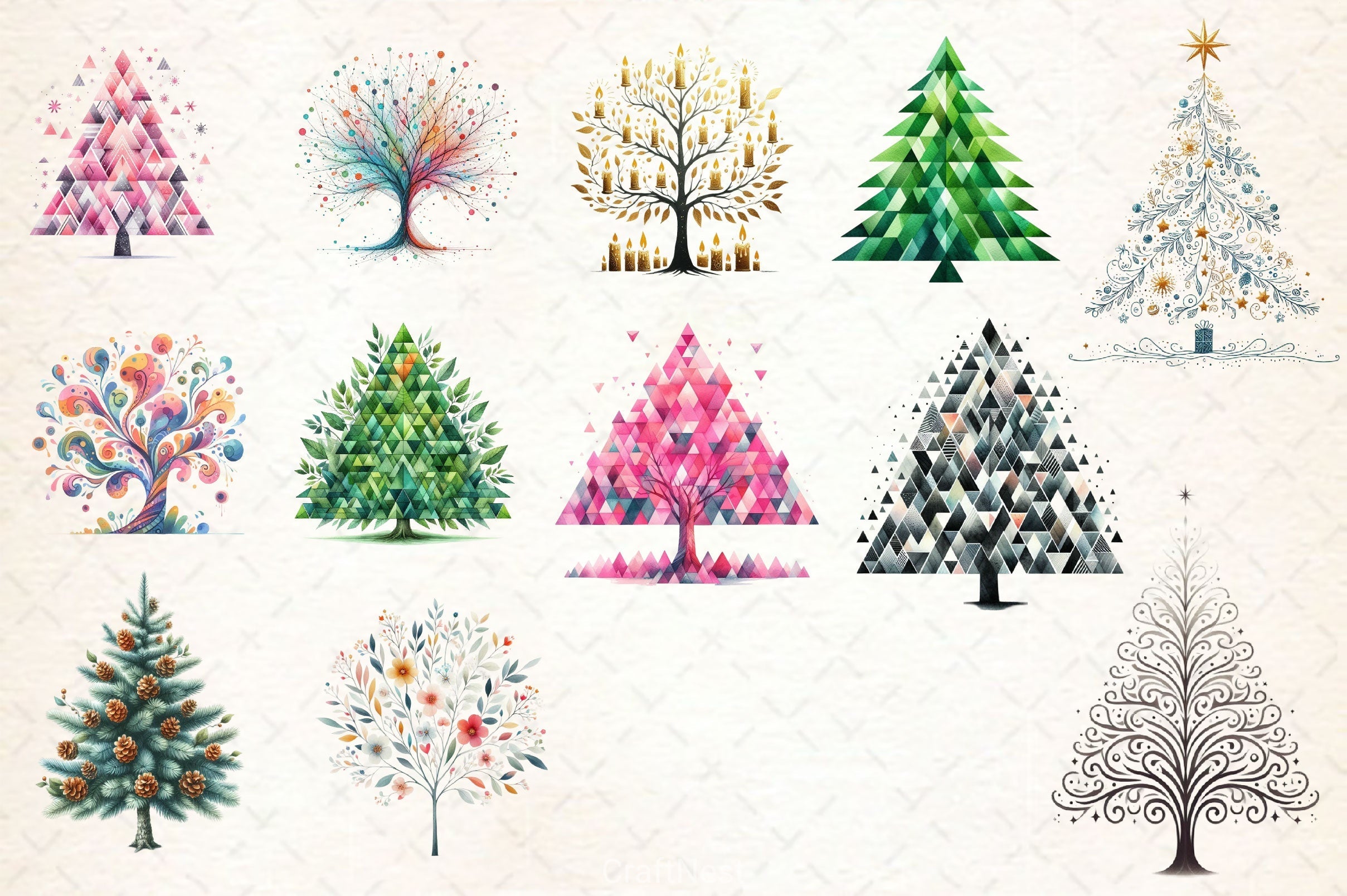 Minimalist Christmas Tree Clipart Bundle 2