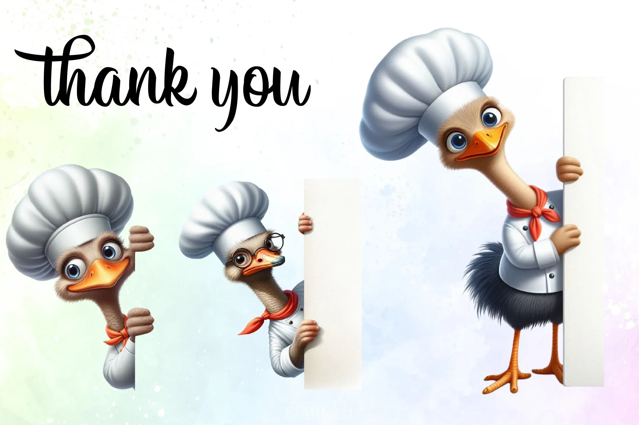 Peeking Chef Ostrich Clipart Bundle - CraftNest - Digital Crafting and Art