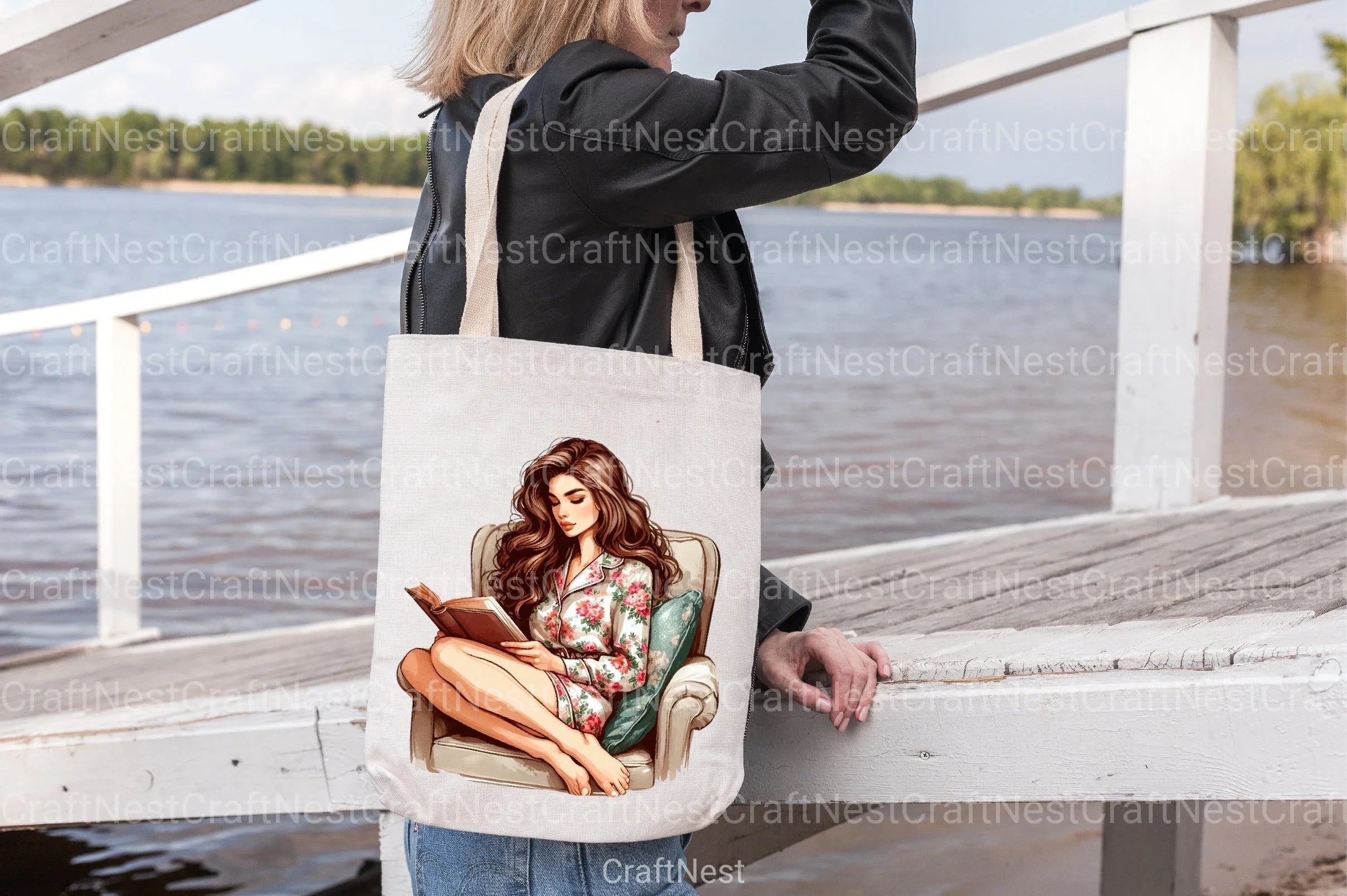 Christmas Winter Woman Reading on Sofa Clipart Bundle - CraftNest - Digital Crafting and Art