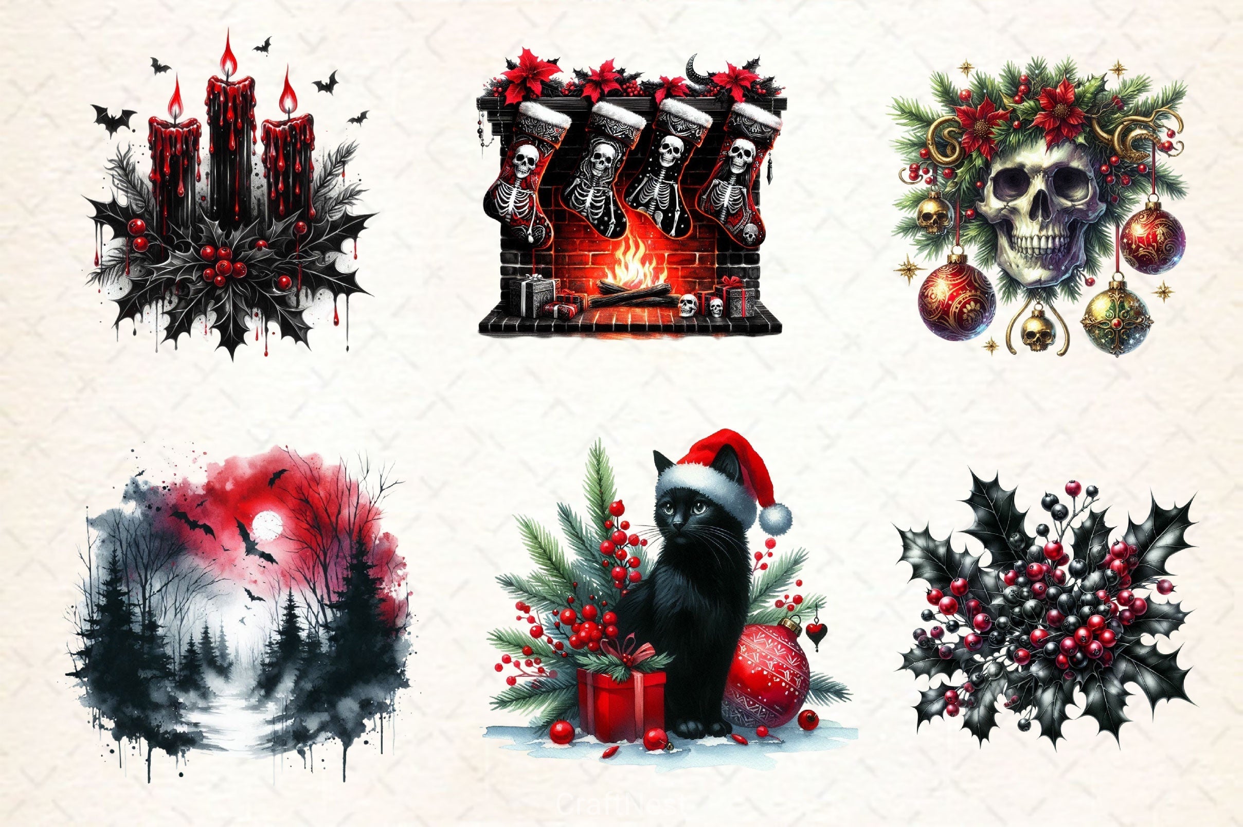 Gothic Christmas Clipart Bundle 2