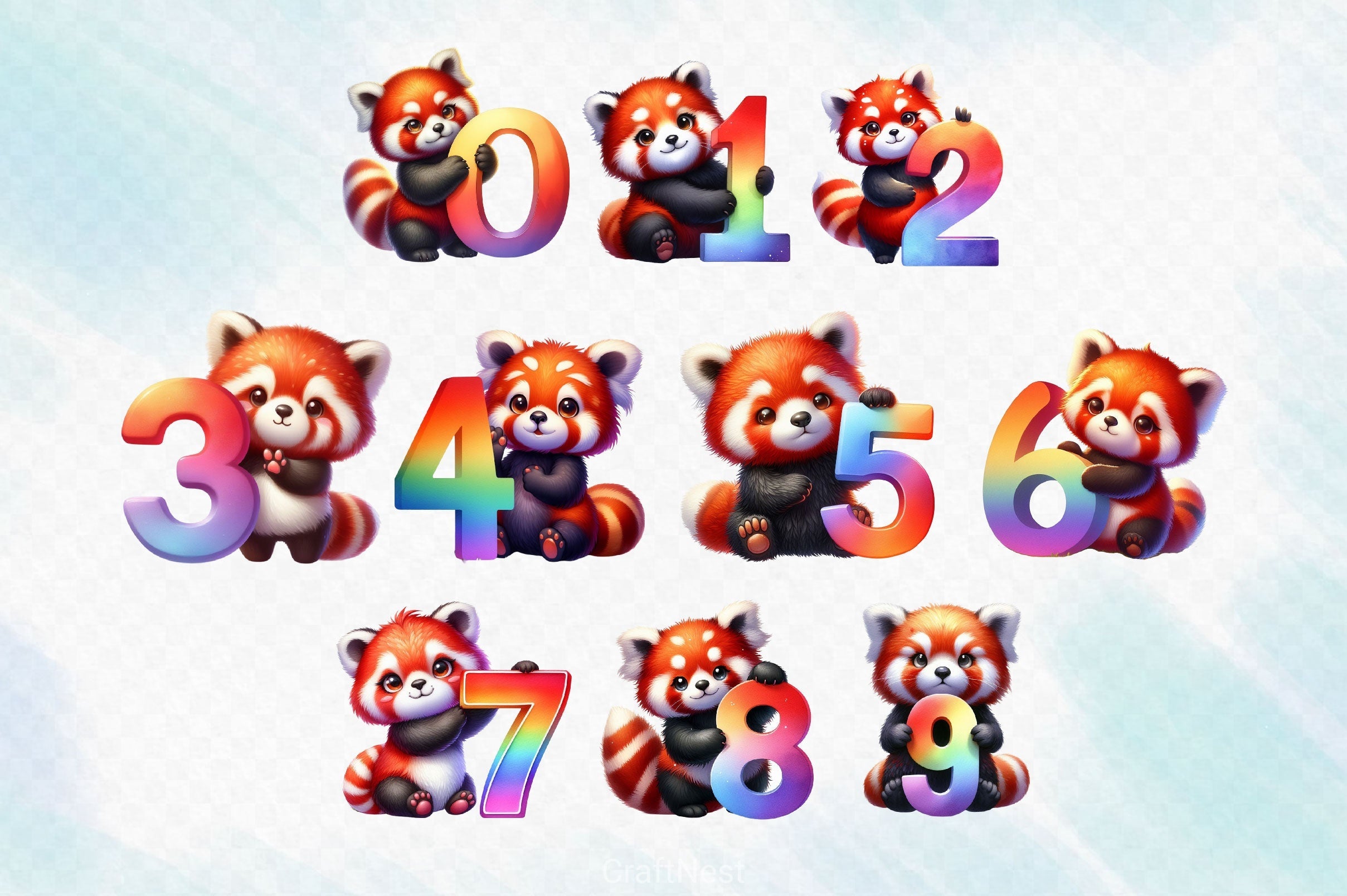 Cute Red Panda Alphabet Clipart Bundle