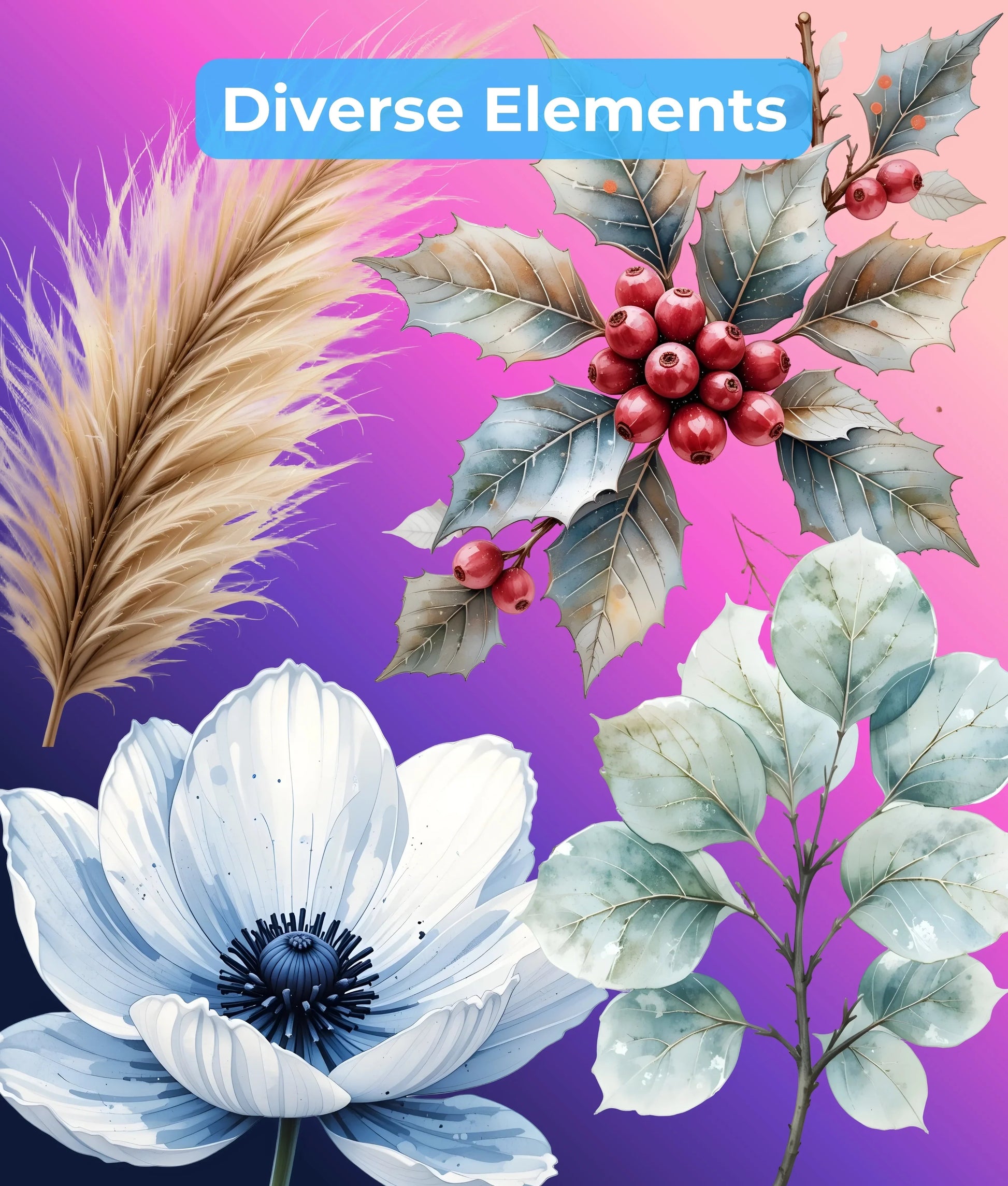 Winter Botanical Elements Clipart Bundle - CraftNest - Digital Crafting and Art