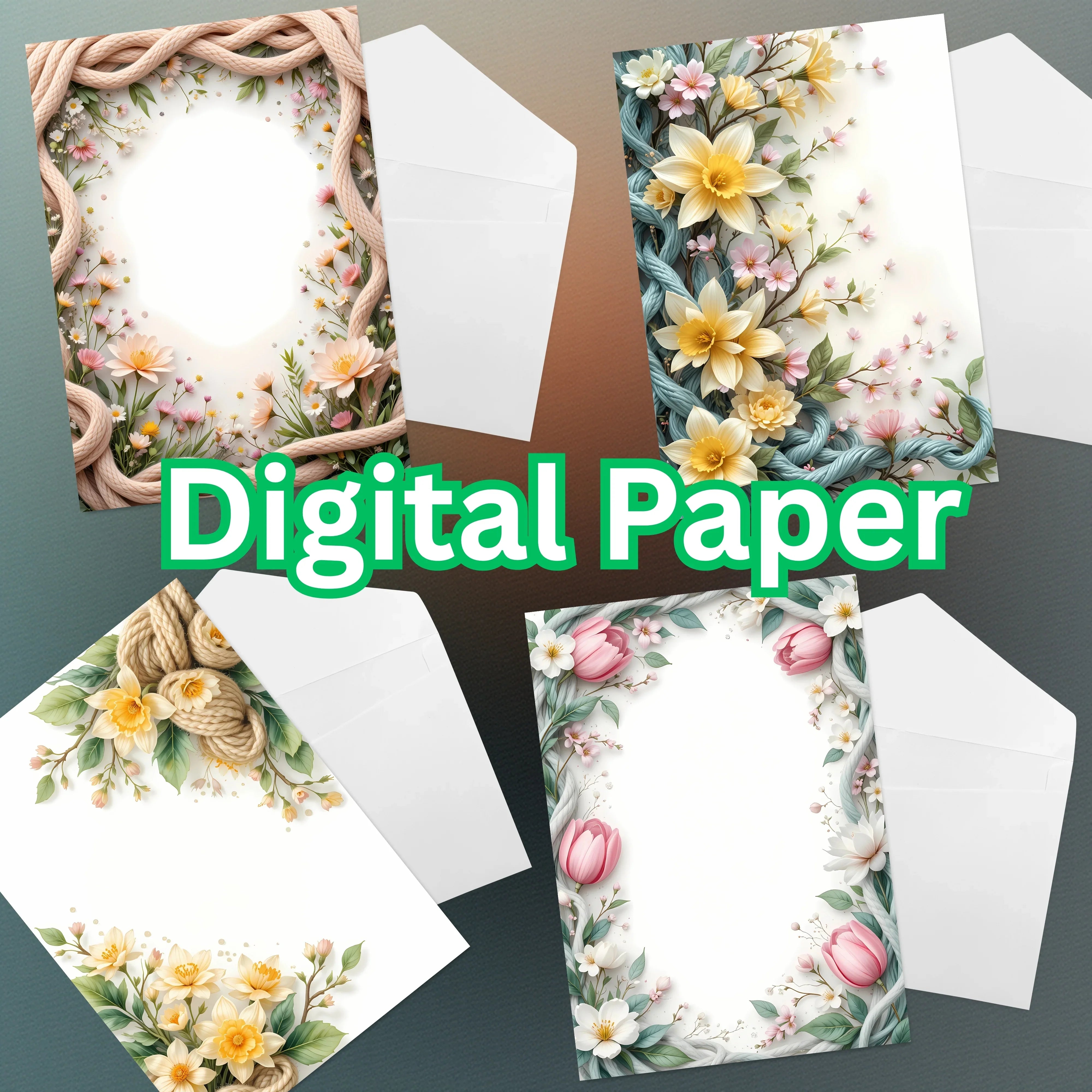 Spring Boho Faux Yarn Floral Borders Clipart Bundle - CraftNest - Digital Crafting and Art