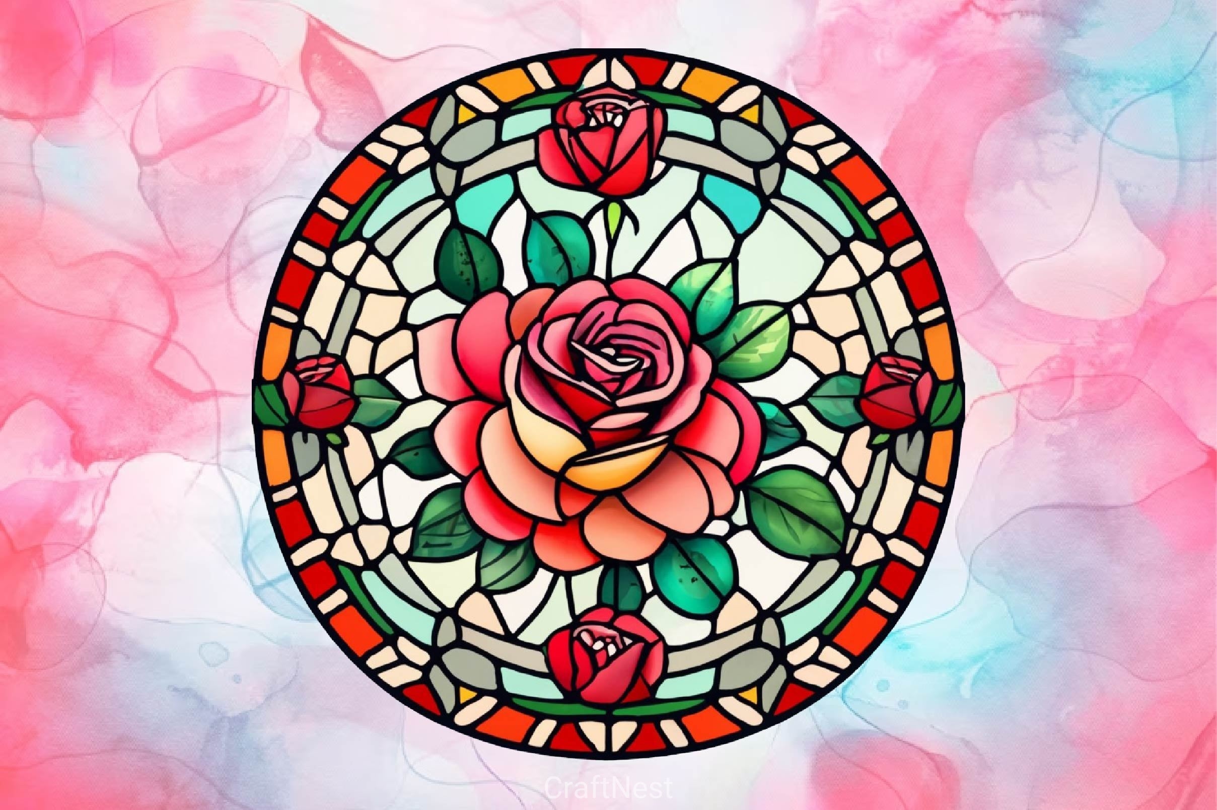 Red Rose Stained Glass Windows Clipart Bundle
