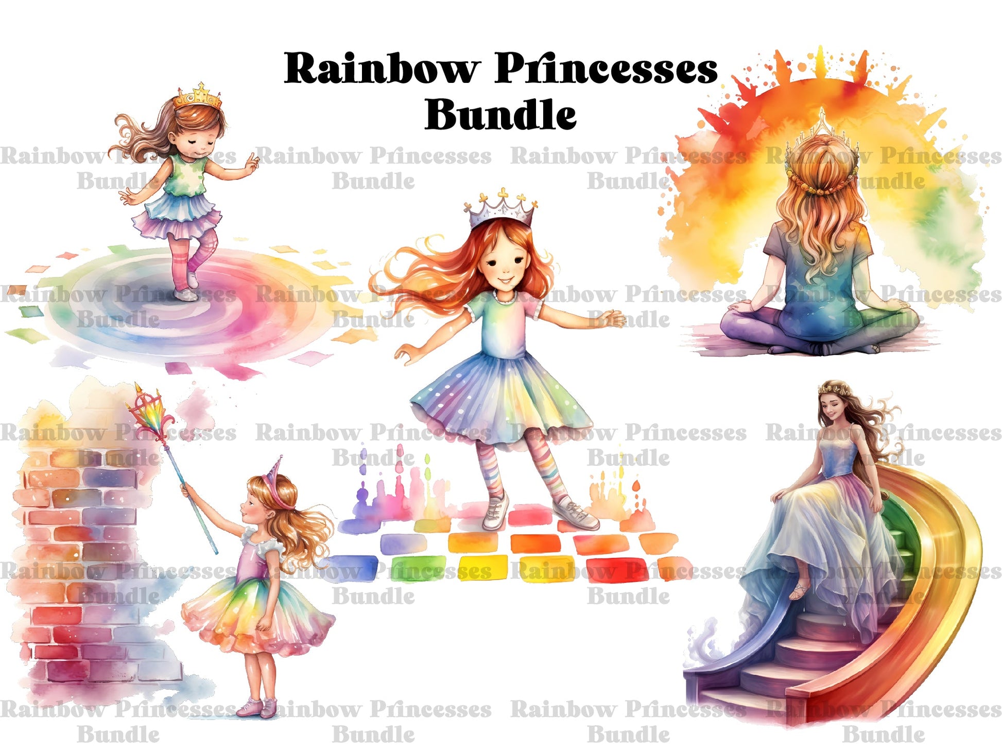 Rainbow Princesses Clipart - CraftNest