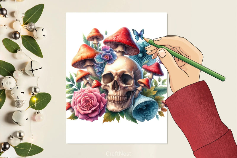 Skull & Mushrooms Clipart Bundle - CraftNest - Digital Crafting and Art