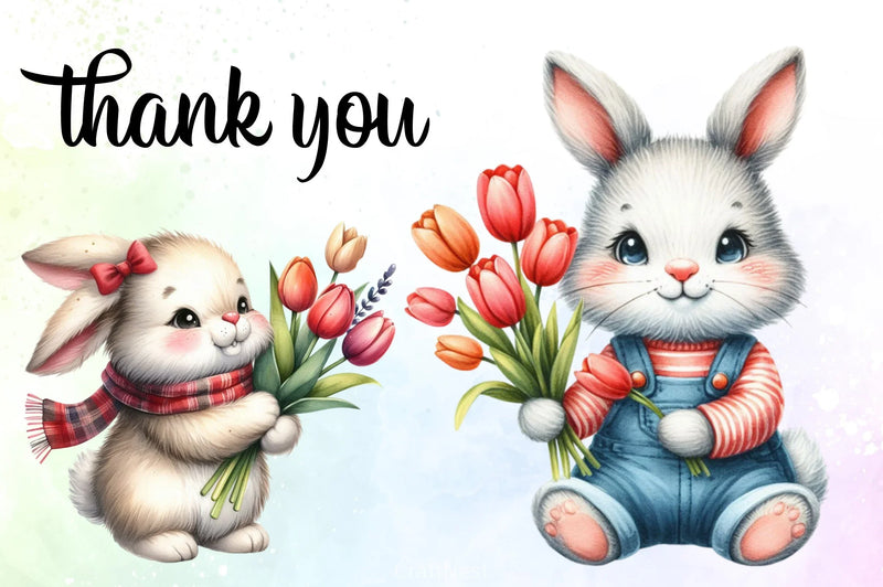 Bunny Spring Flowers Clipart Bundle 9 - CraftNest - Digital Crafting and Art