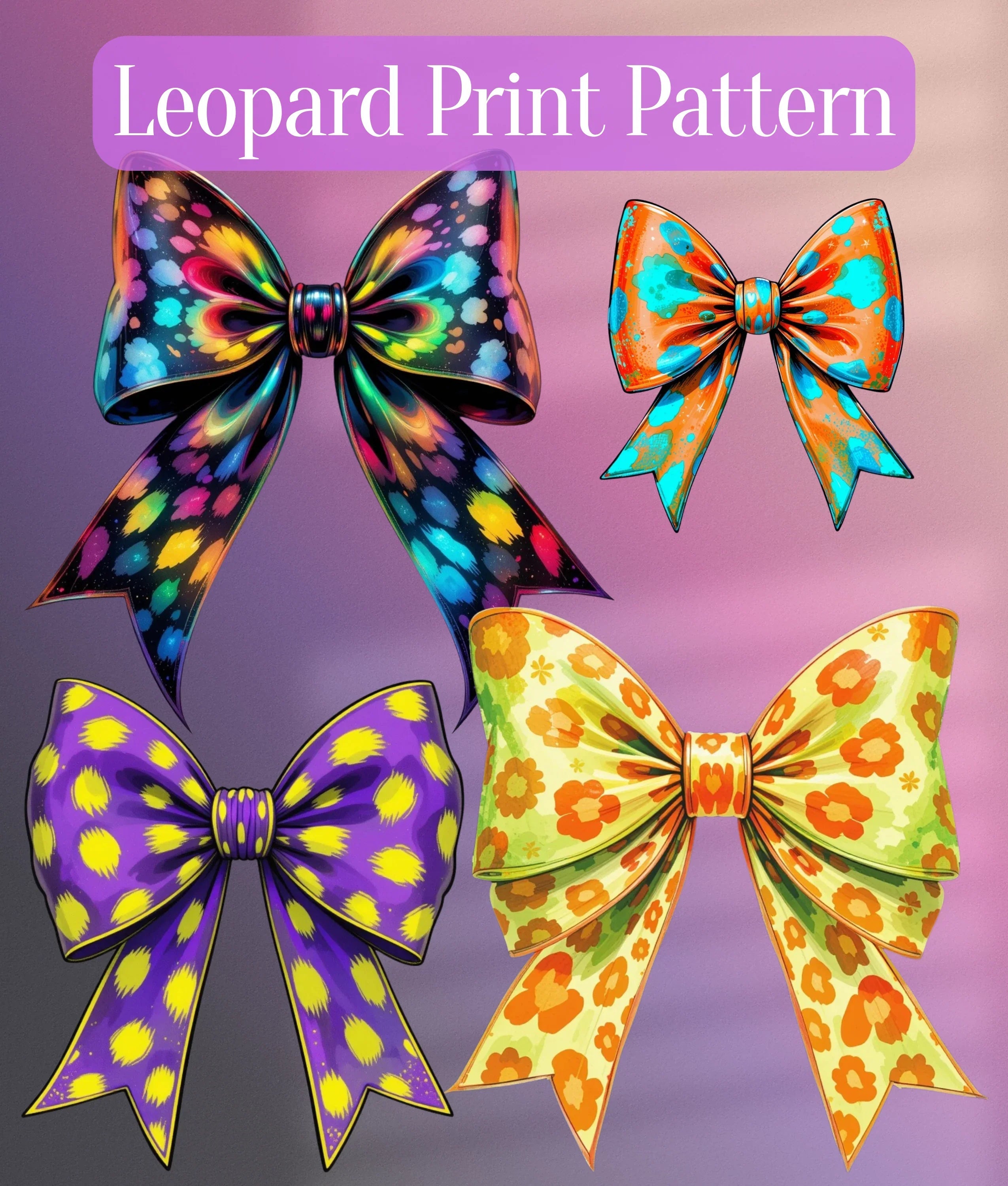Neon Leopard Print Bow Clipart Bundle - CraftNest - Digital Crafting and Art