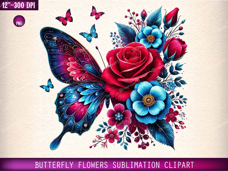 Butterfly Flowers Clipart Bundle 22 - CraftNest - Digital Crafting and Art