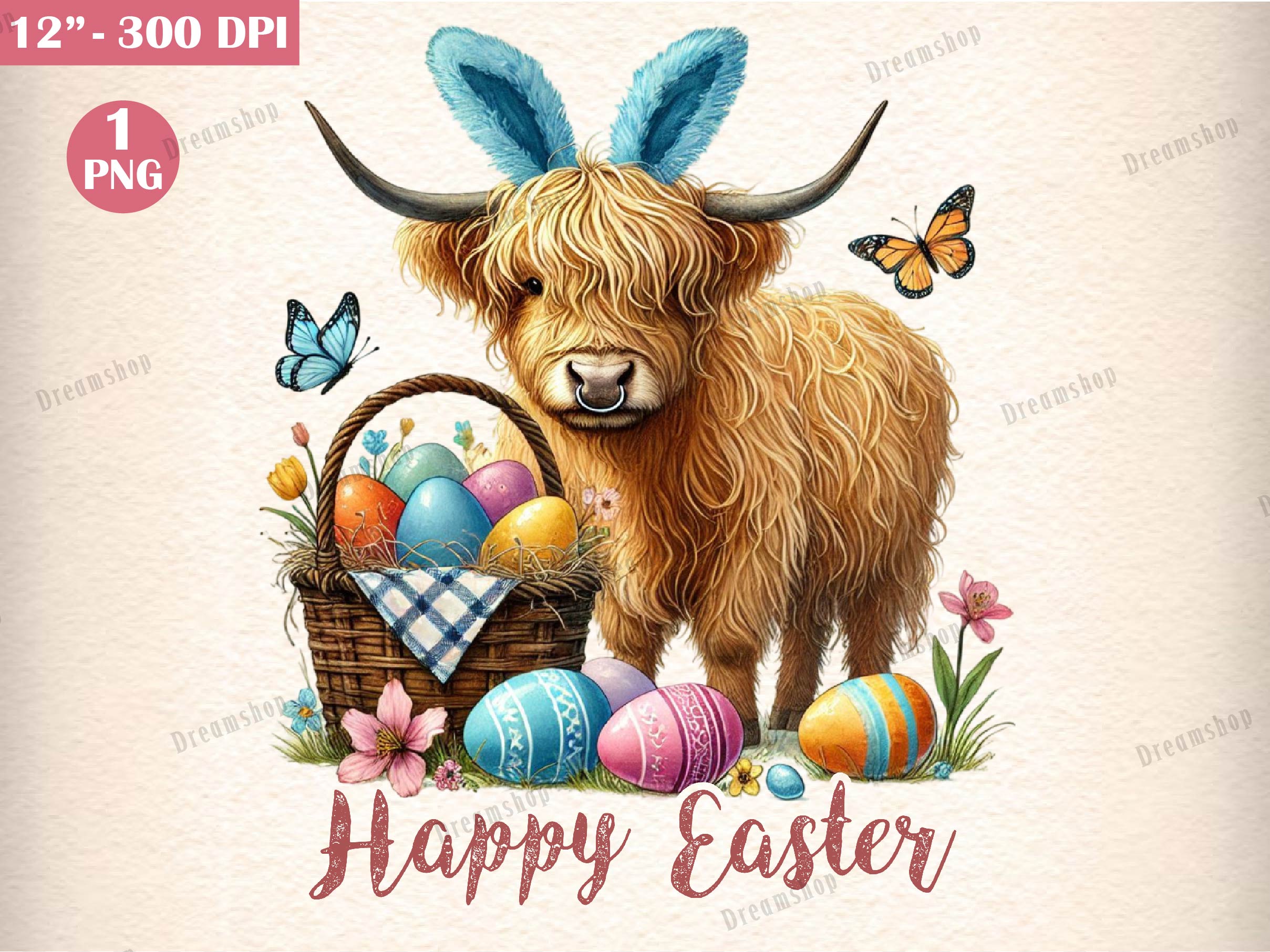 Cute Easter Highland Cow Clipart Bundle - CraftNest - Digital Crafting and Art