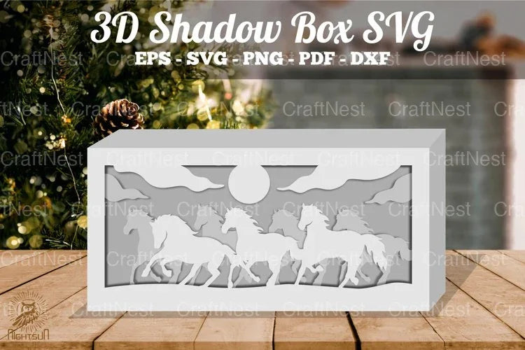 3D Shadow Box SVG of 7 Running Horses - Clipart Bundle - CraftNest - Digital Crafting and Art