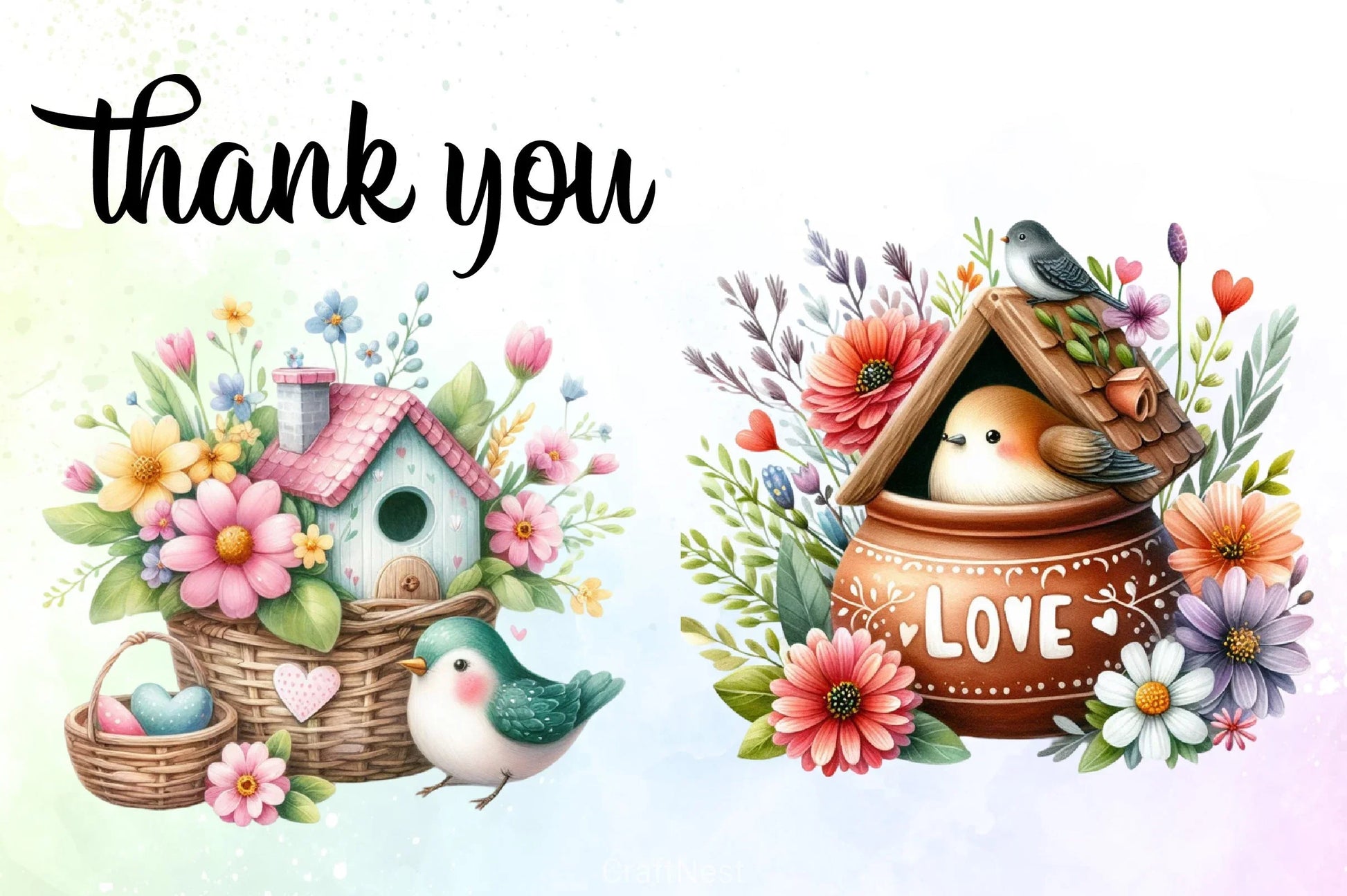 Spring Bird Nest Clipart Bundle - CraftNest - Digital Crafting and Art