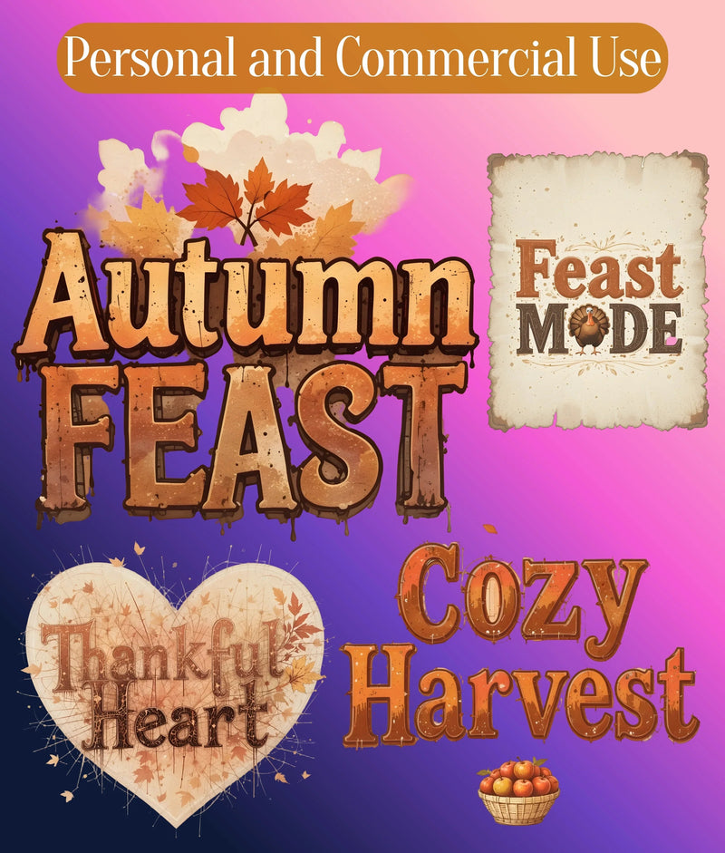 Thanksgiving Retro Distressed Text Clipart Bundle - CraftNest - Digital Crafting and Art