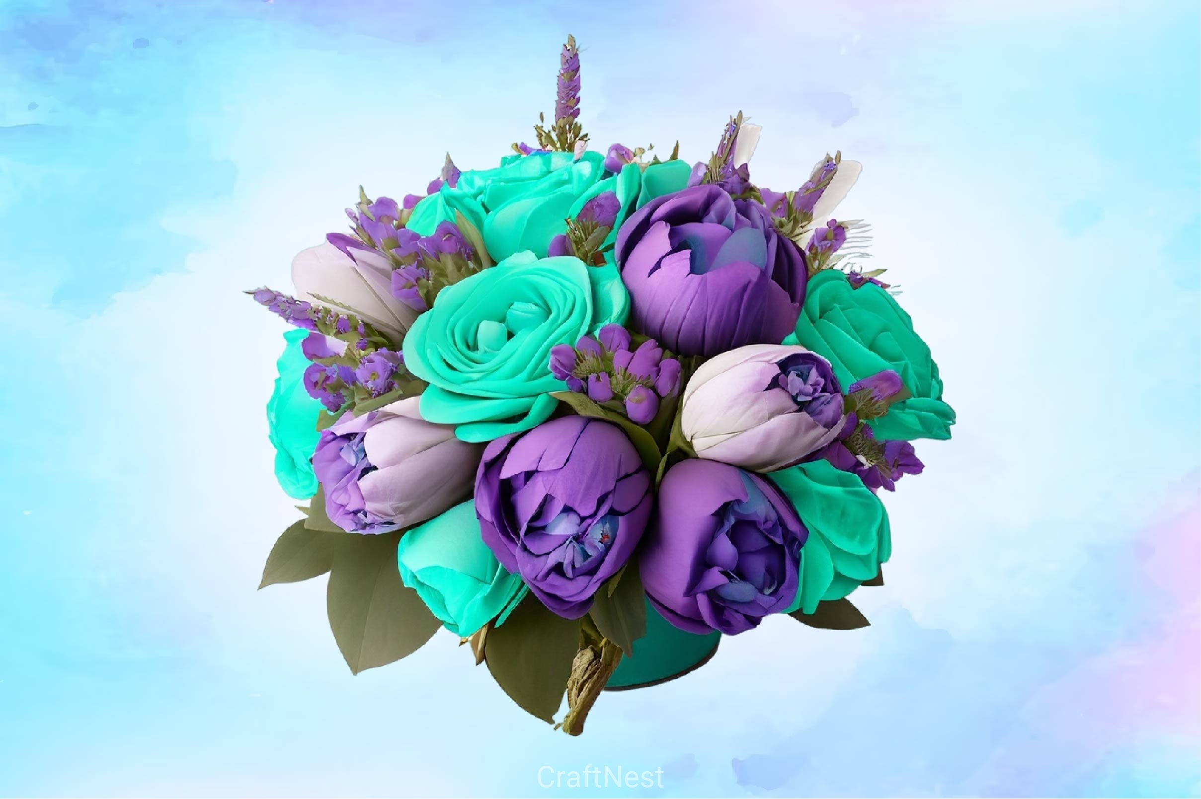 Purple And Turquoise Bouquets Clipart Bundle