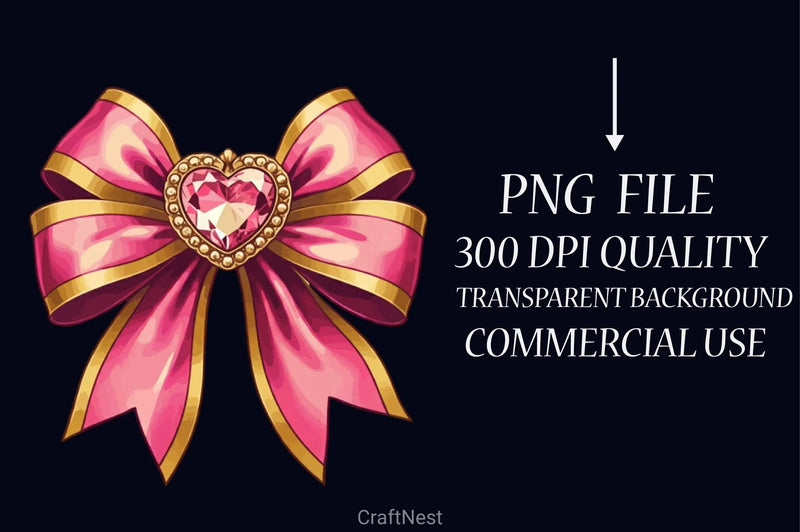 Pink Gem Bow Clipart Bundle - CraftNest - Digital Crafting and Art