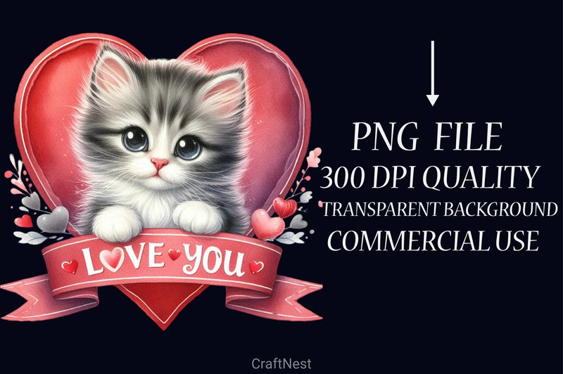 Cute Valentines Kittens Clipart Bundle - CraftNest - Digital Crafting and Art