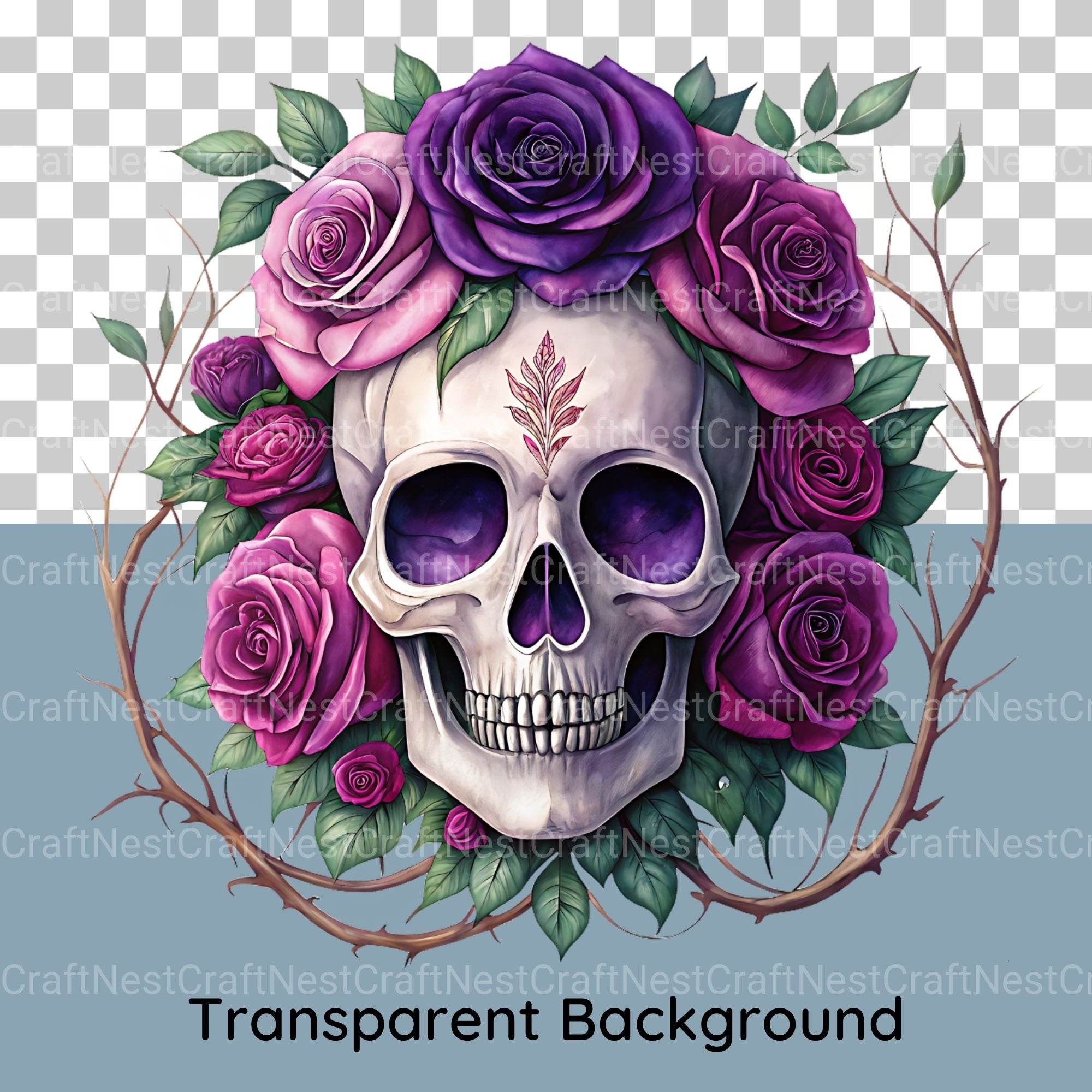 Purple Floral Skull Clipart Bundle