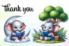 Elephant Reading Clipart Bundle - CraftNest - Digital Crafting and Art