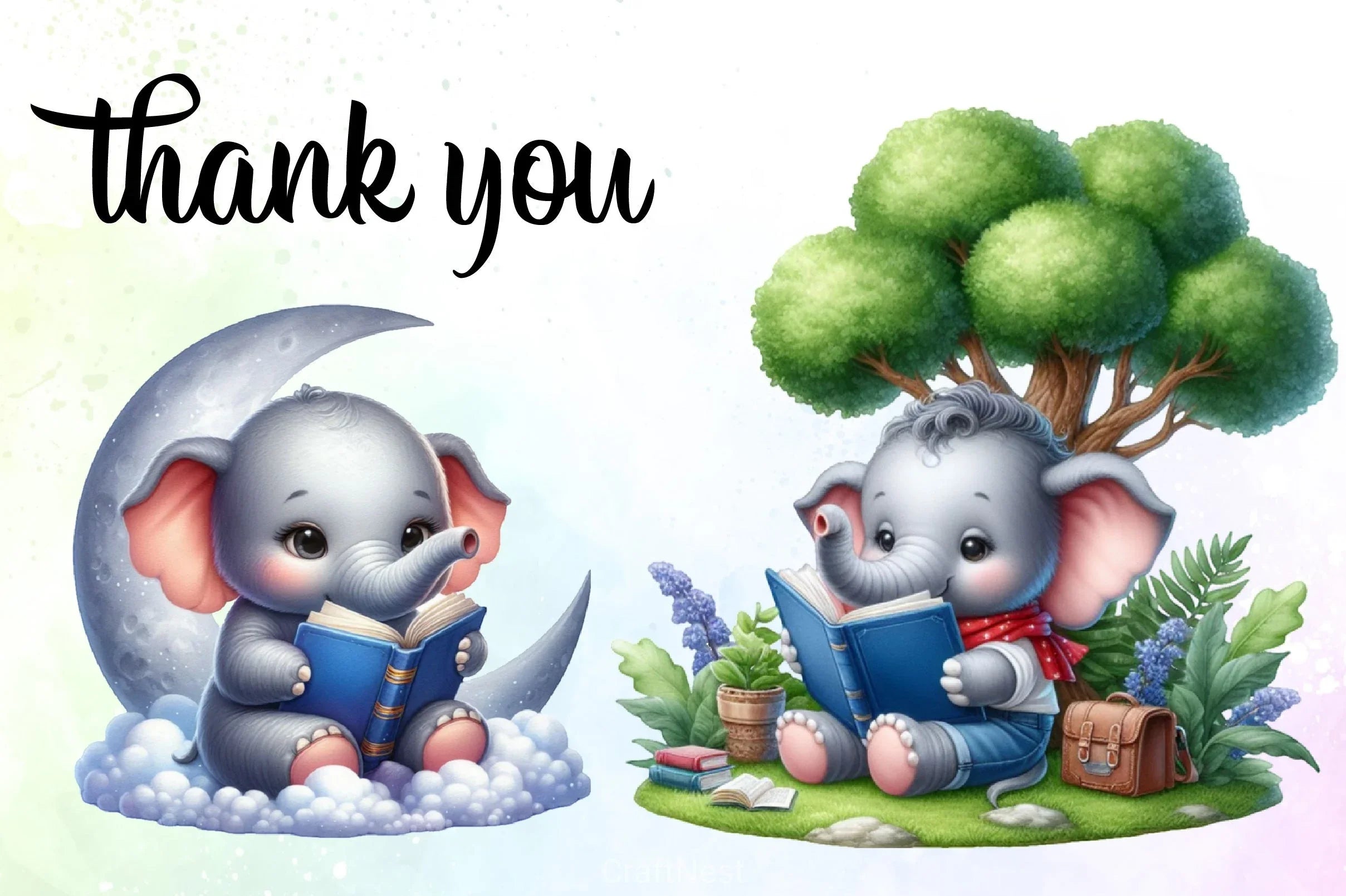 Elephant Reading Clipart Bundle - CraftNest - Digital Crafting and Art