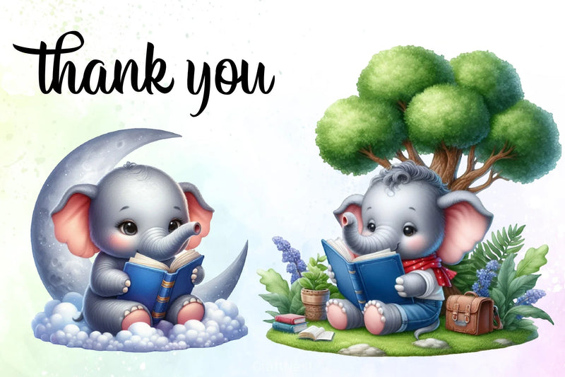 Elephant Reading Clipart Bundle - CraftNest - Digital Crafting and Art