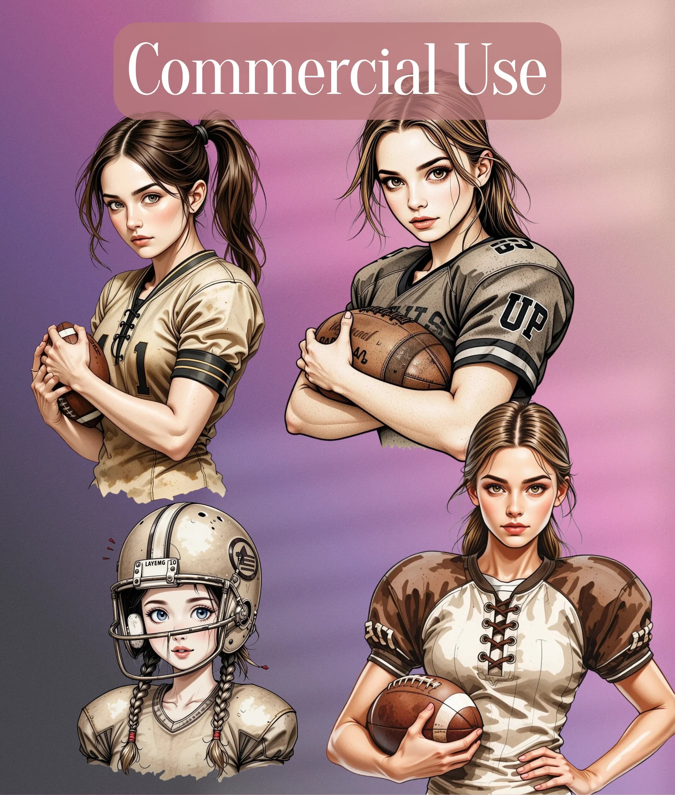Vintage Football Portrait Clipart Bundle - CraftNest - Digital Crafting and Art