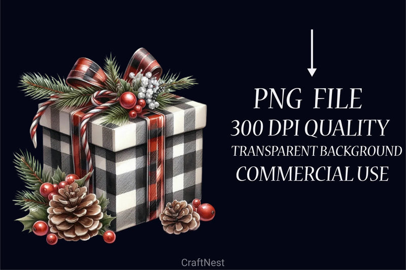 Black & White Plaid Christmas Clipart Bundle - CraftNest - Digital Crafting and Art