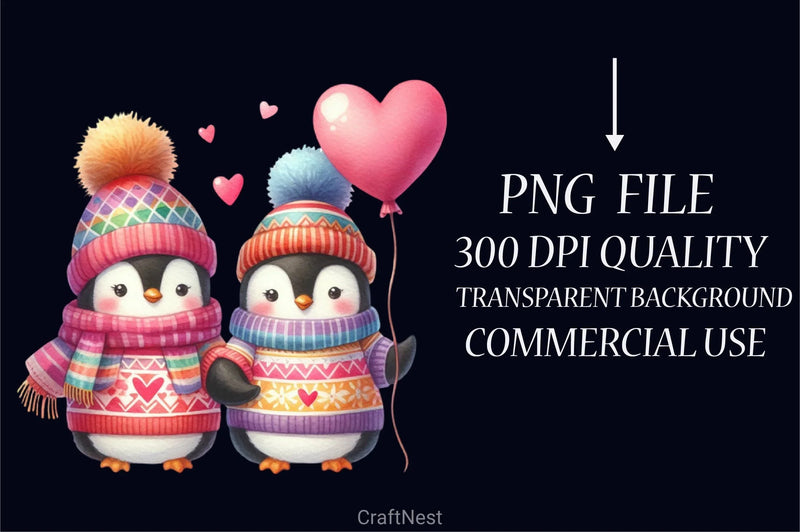 Valentine Penguins Clipart Bundle - CraftNest - Digital Crafting and Art