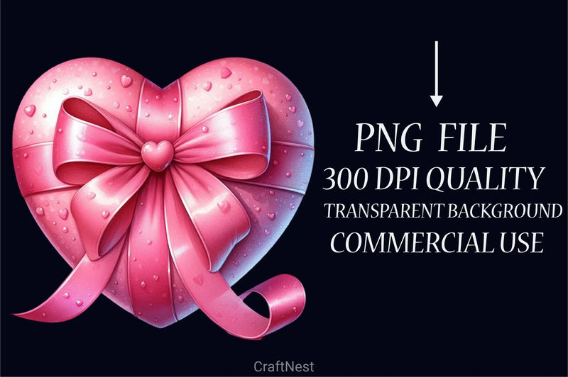 Valentine's Pink Heart Bow Clipart Bundle - CraftNest - Digital Crafting and Art