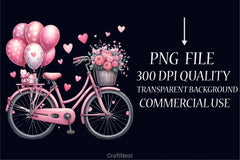 Valentine Bicycle Pink Balloons Clipart Bundle - CraftNest - Digital Crafting and Art
