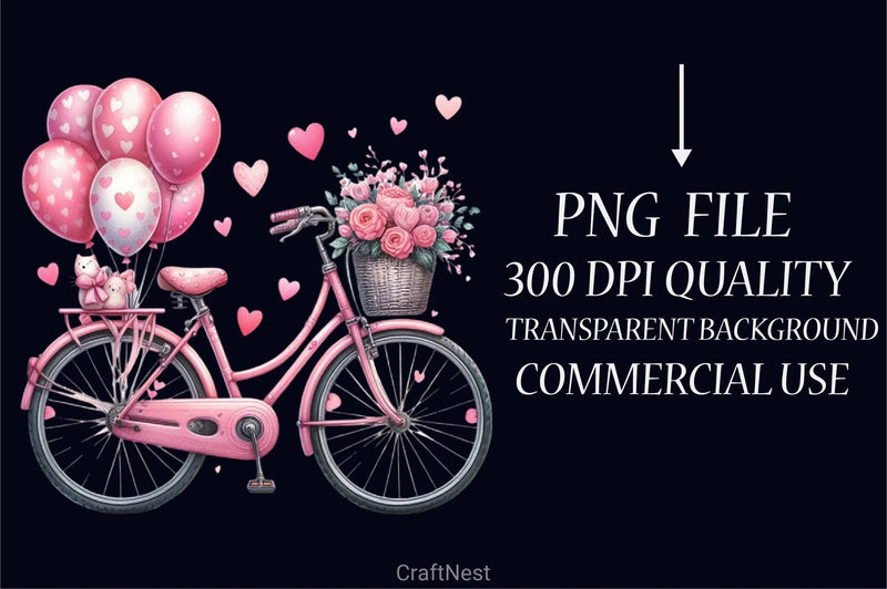 Valentine Bicycle Pink Balloons Clipart Bundle - CraftNest - Digital Crafting and Art