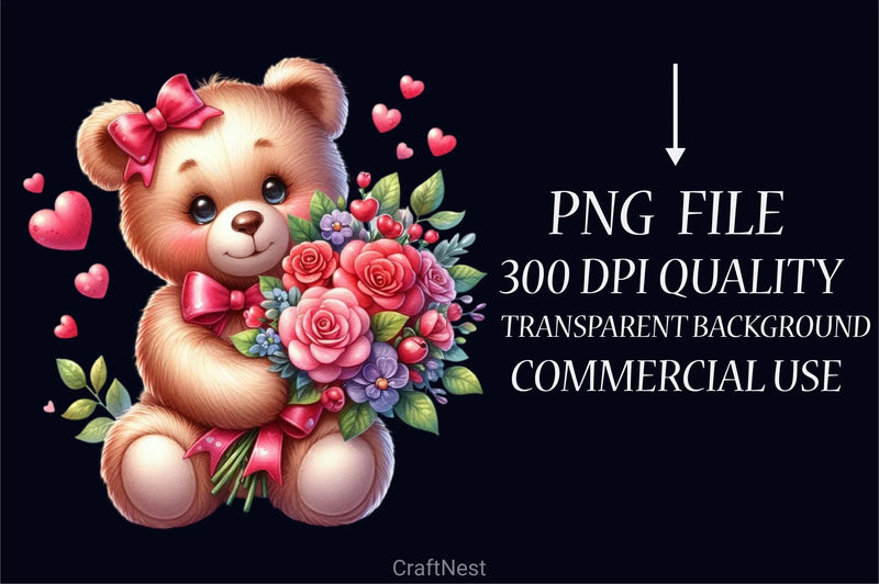 Valentine Teddy Bear Clipart Bundle 3 - CraftNest - Digital Crafting and Art
