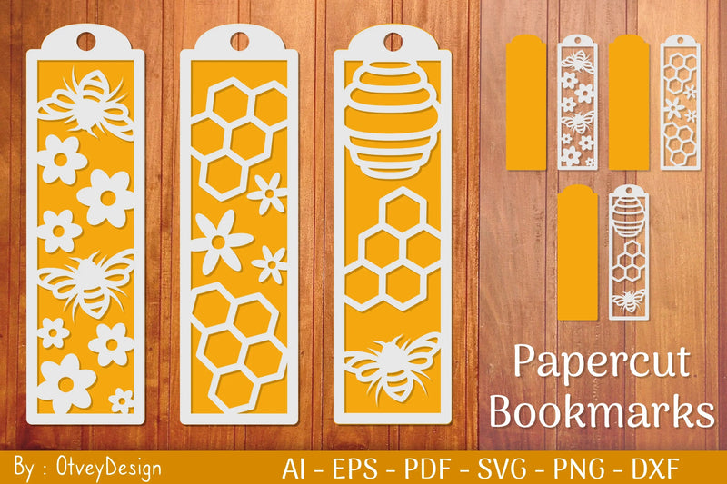 Bee Papercut Bookmarks SVG Bundle - CraftNest - Digital Crafting and Art