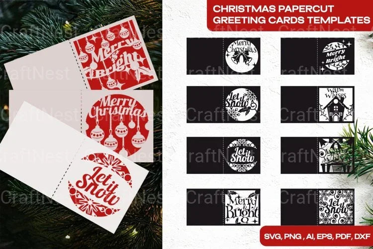 Merry Christmas Papercut Greeting Cards Templates Bundle - CraftNest - Digital Crafting and Art
