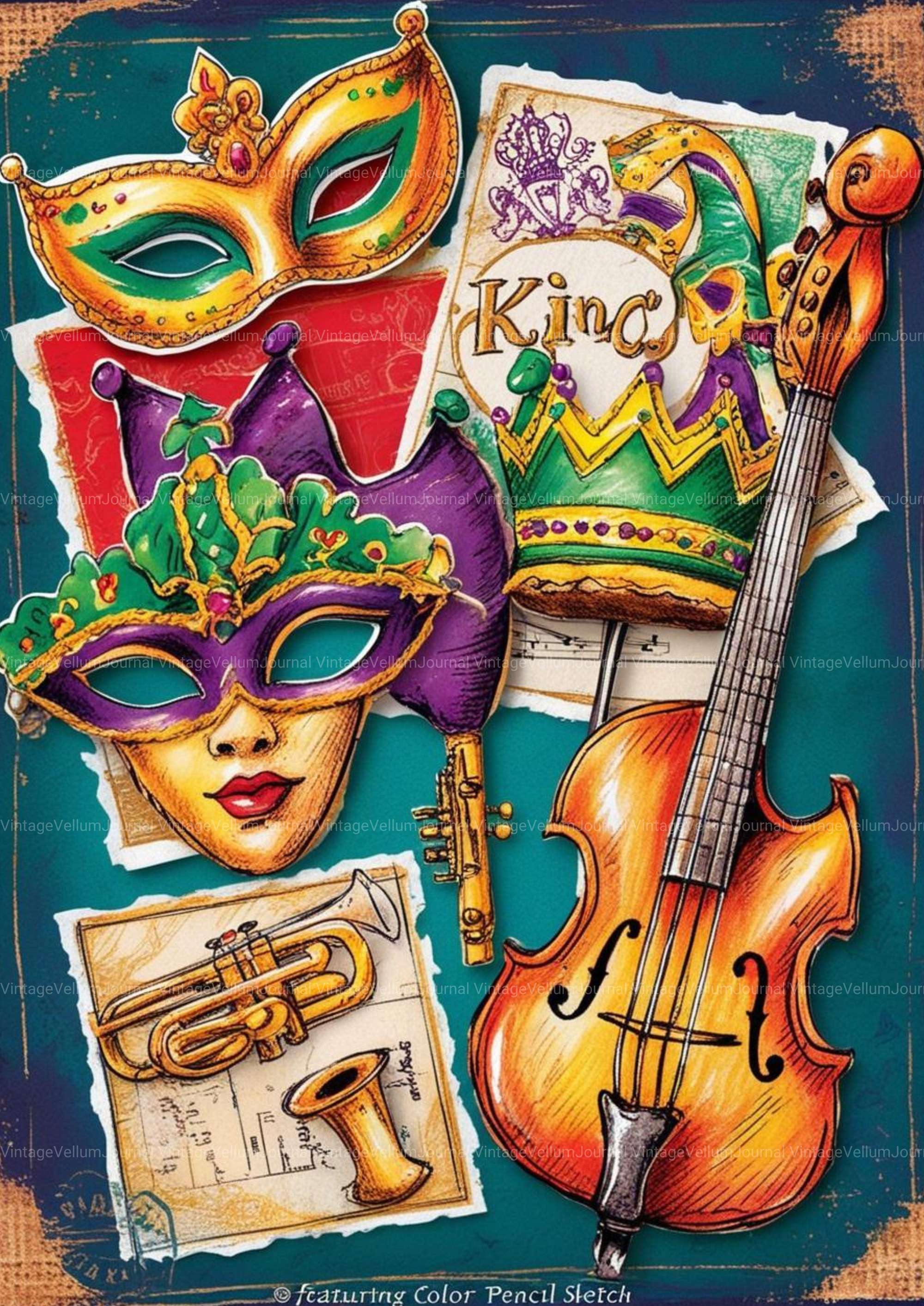 Mardi Gras Junk Journal Pages - CraftNest - Digital Crafting and Art