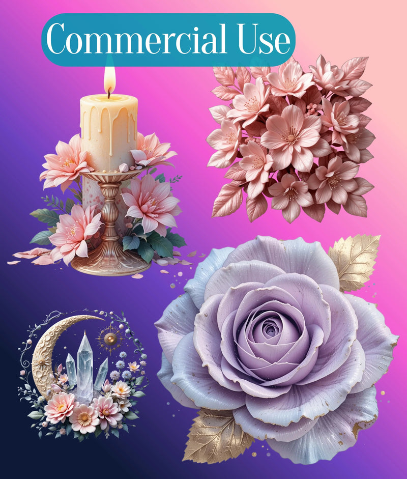 3D Ethereal Celestial Flowers Clipart Bundle - CraftNest - Digital Crafting and Art